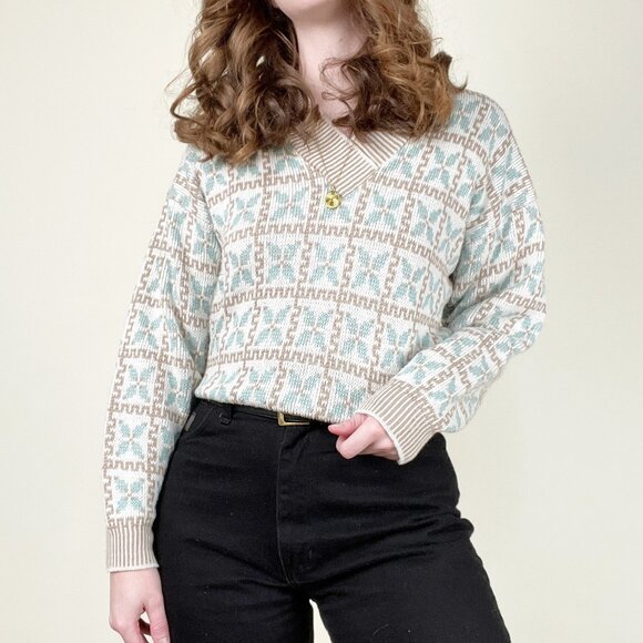 Vintage Fair Isle Knit Floral Pattern Slouchy Eccentric Eclectic Grandpa Grandma - Picture 3 of 7